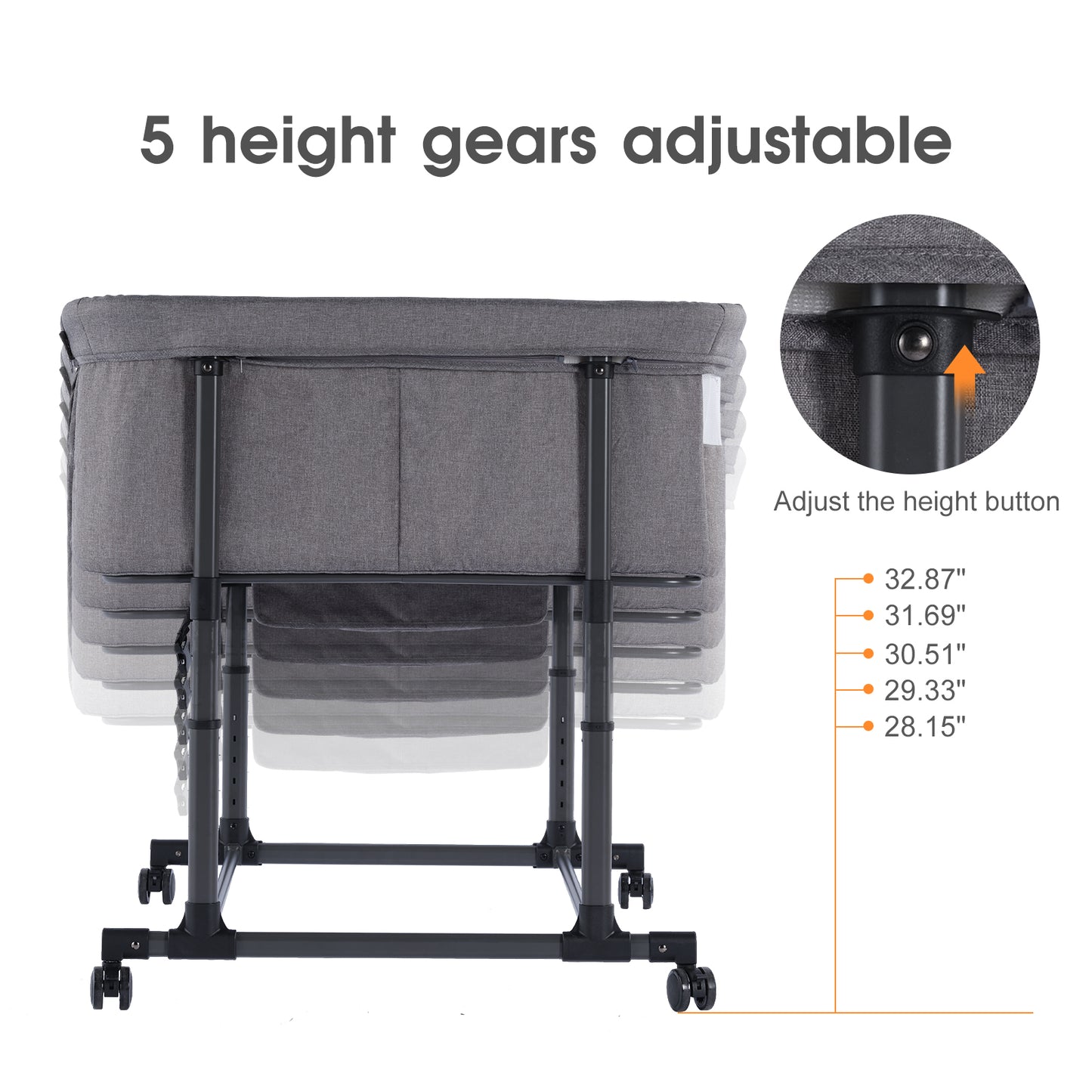 MTWML Twin Bassinet for 2 Babies,Portable Twins Crib with Storage Bag and Replaceable Mattress Cover,Adjustable Height Double Bedside Crib Attaches to Bed with Strap for 0-6 Months Twins Baby Grey