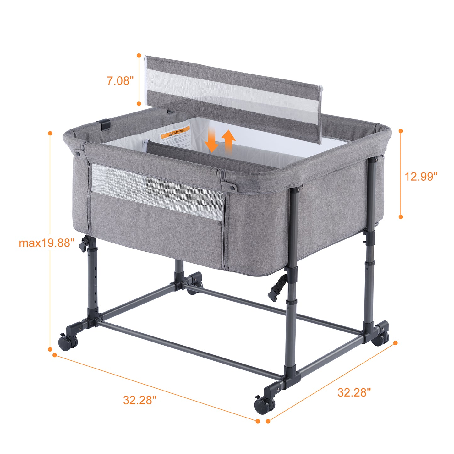 MTWML Twin Bassinet for 2 Babies,Portable Twins Crib with Storage Bag and Replaceable Mattress Cover,Adjustable Height Double Bedside Crib Attaches to Bed with Strap for 0-6 Months Twins Baby Grey