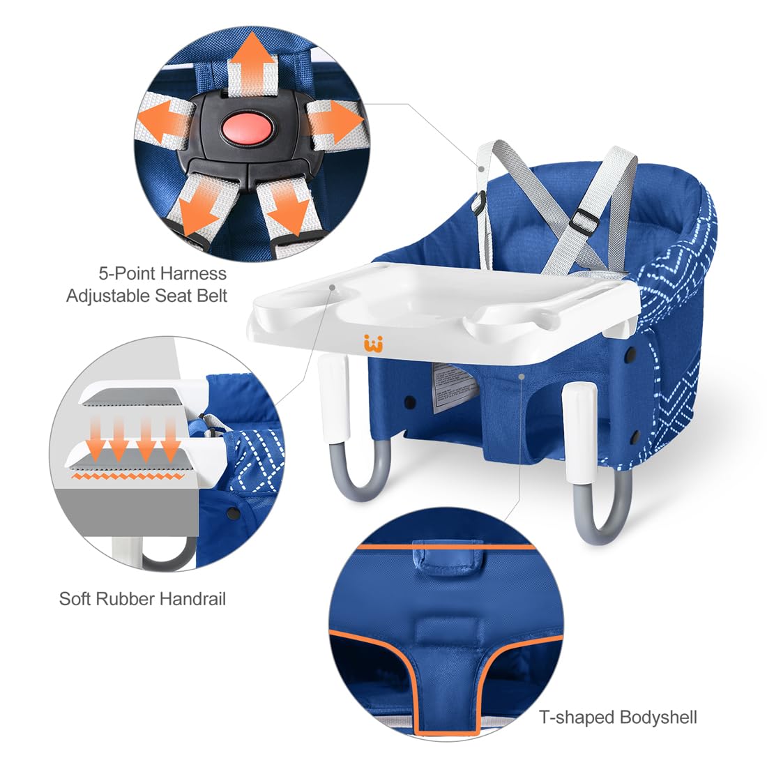 MTWML Hook On High Chair with Tray,Portable Baby High Chair That Attaches to Table,Clip On Fast Table High Chair for Babies and Toddlers.Baby Feeding Seat for Dining Table and Counter(Stripe-Blue)