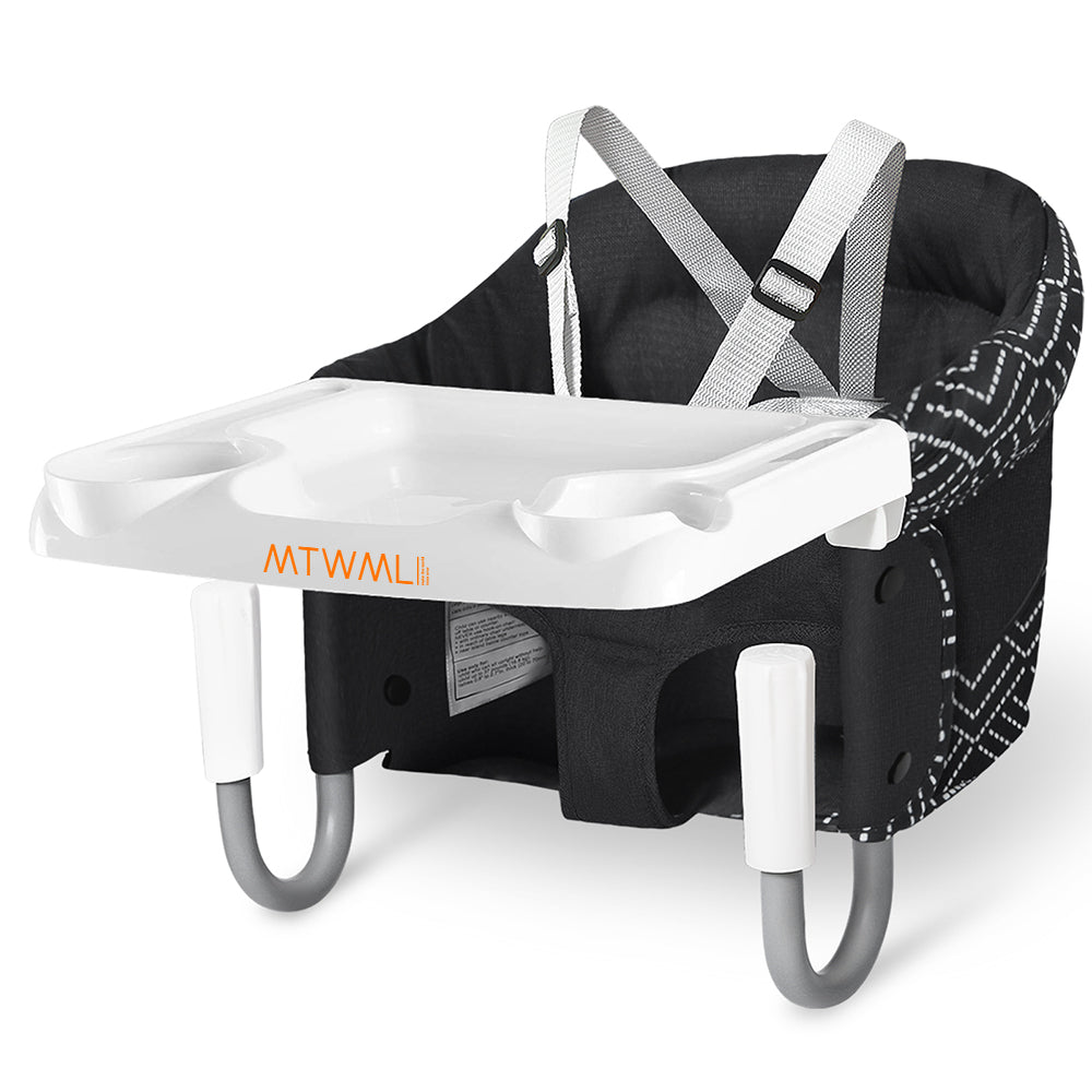 MTWML Hook On High Chair with Tray,Portable Baby High Chair That Attaches to Table,Clip On Fast Table High Chair for Babies and Toddlers.Baby Feeding Seat for Dining Table and Counter(Stripe-Black)