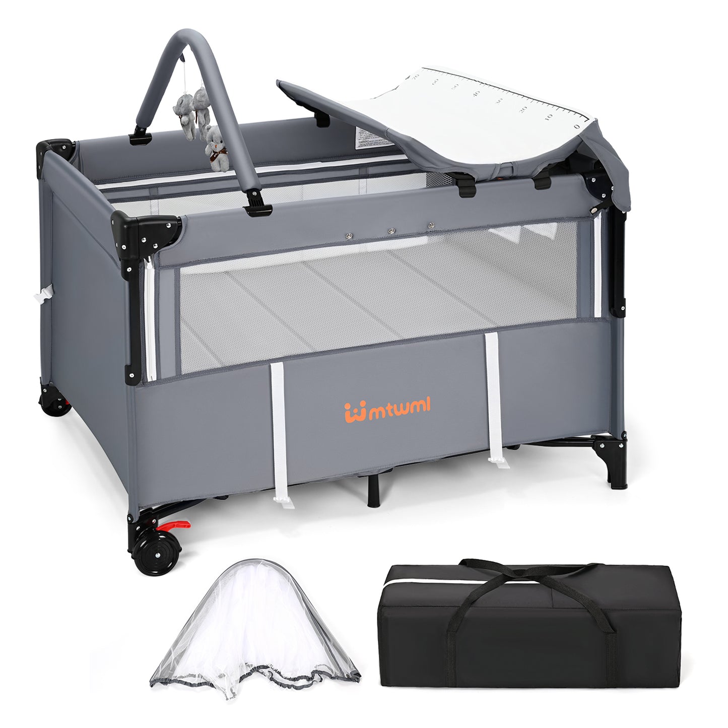 5 in 1 Portable Baby Playard with Bassinet(Deep Grey)