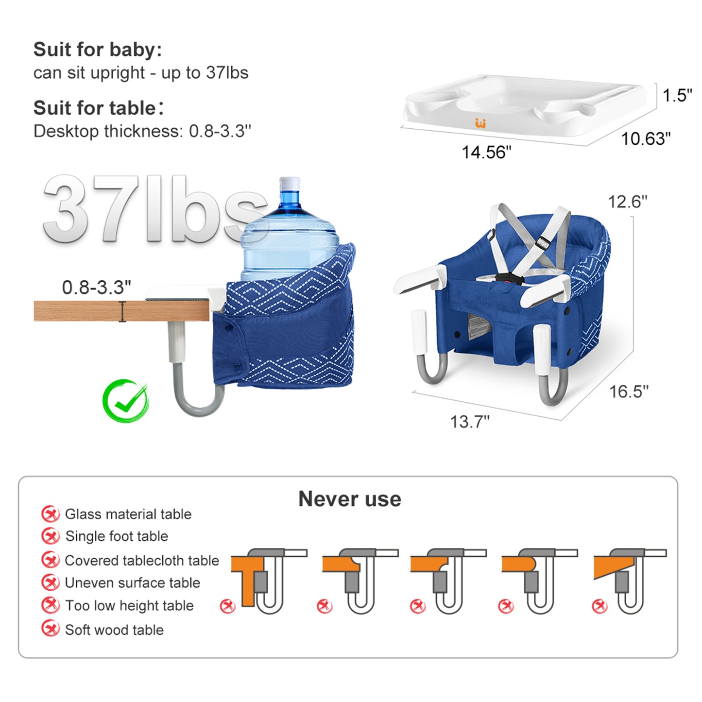 Hook On High Chair with Tray(Stripe-Blue)