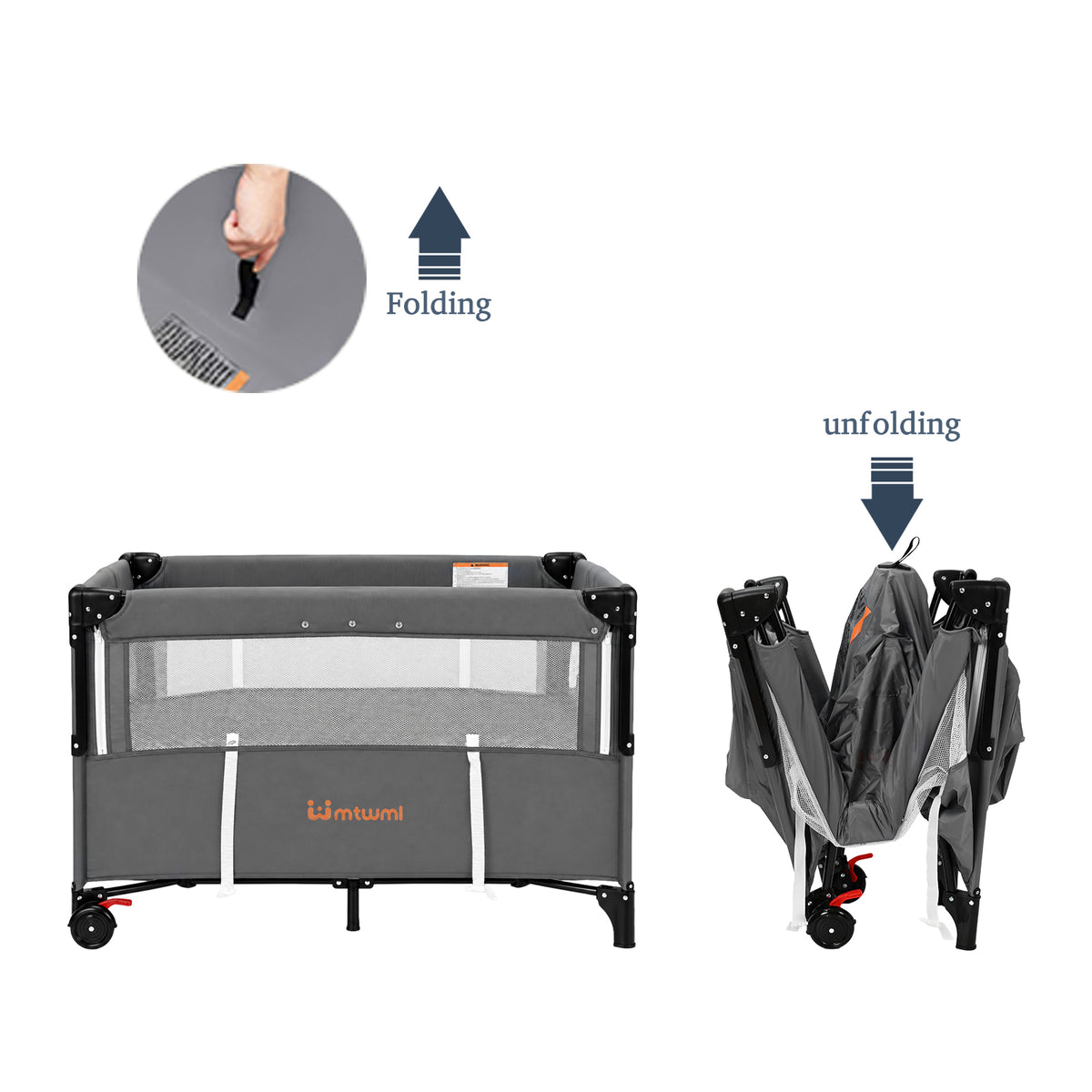 3 in 1 Portable Baby Playard with Bassinet(Deep Grey)
