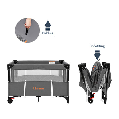 3 in 1 Portable Baby Playard with Bassinet(Deep Grey)