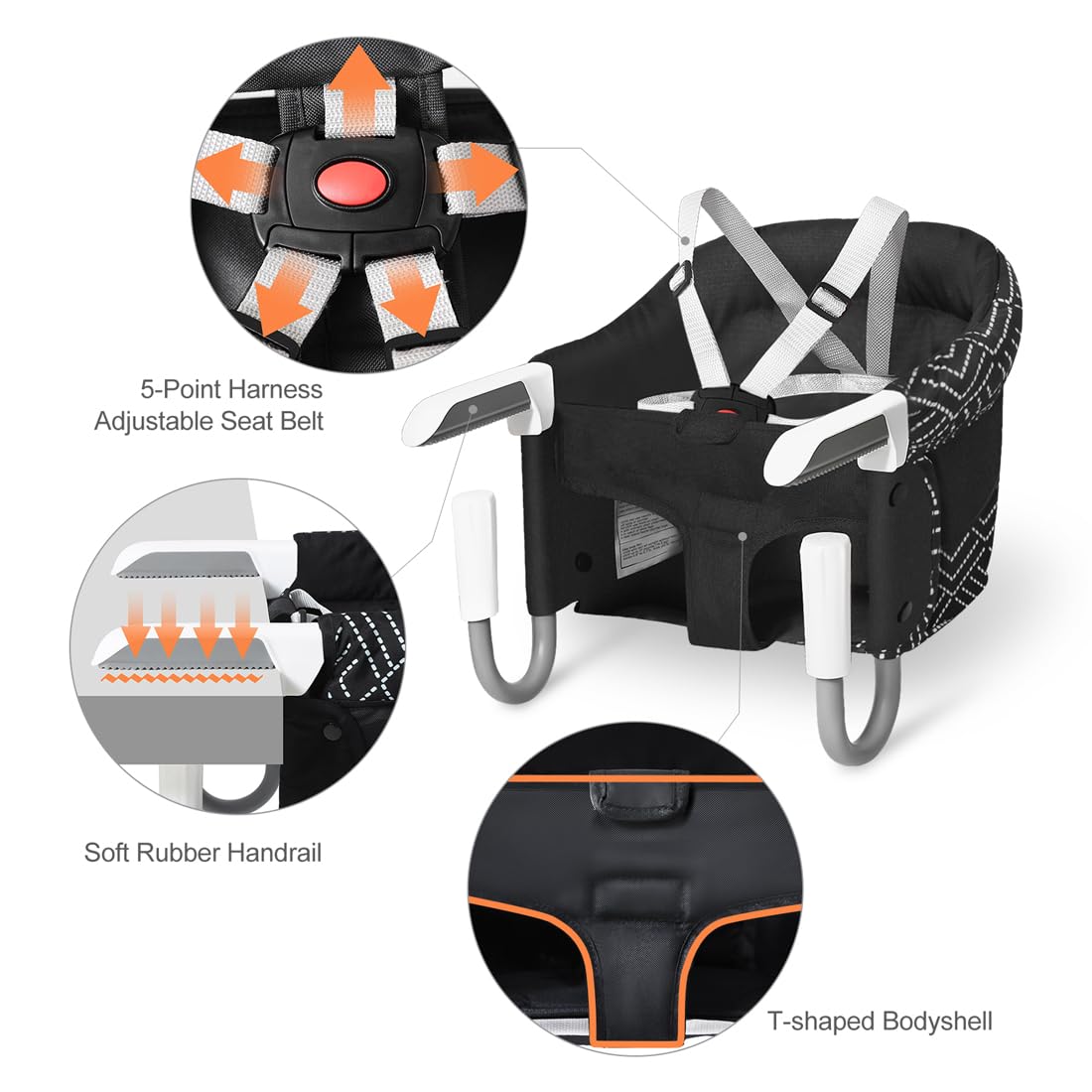 MTWML Portable High Chair for Table,Hook On High Chair That Attaches to Table,Space Saver Clip On Counter High Chair for Baby,Easy Clean Baby Feeding Seat with Carry Bag for Travel(Stripe-Black)