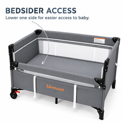 3 in 1 Portable Baby Playard with Bassinet(Deep Grey)