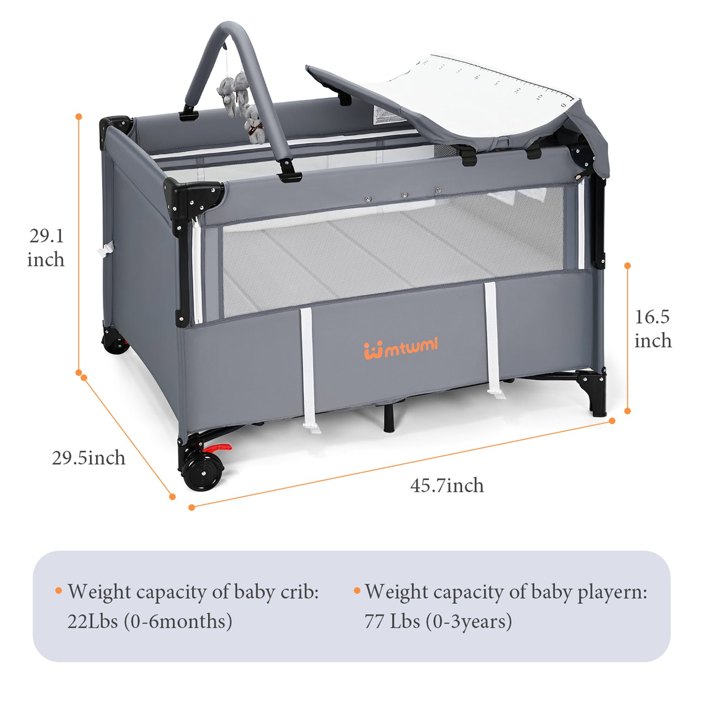 5 in 1 Portable Baby Playard with Bassinet(Deep Grey)