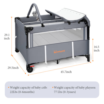 5 in 1 Portable Baby Playard with Bassinet(Deep Grey)