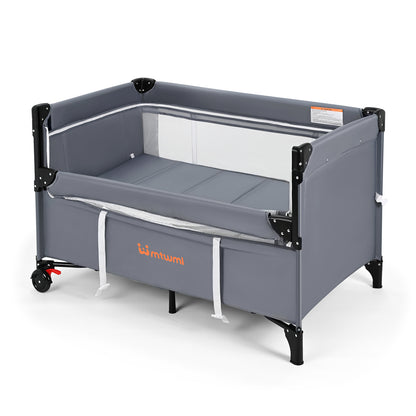 3 in 1 Portable Baby Playard with Bassinet(Deep Grey)