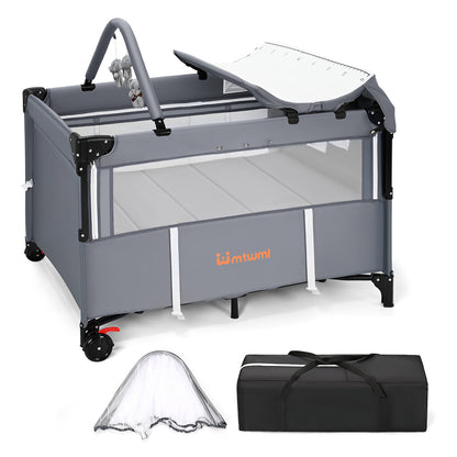 5 in 1 Portable Baby Playard with Bassinet(Deep Grey)