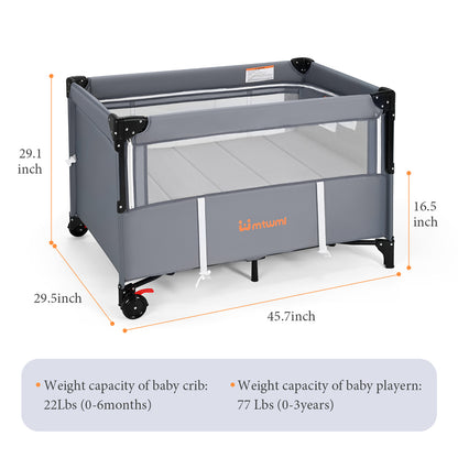 3 in 1 Portable Baby Playard with Bassinet(Deep Grey)