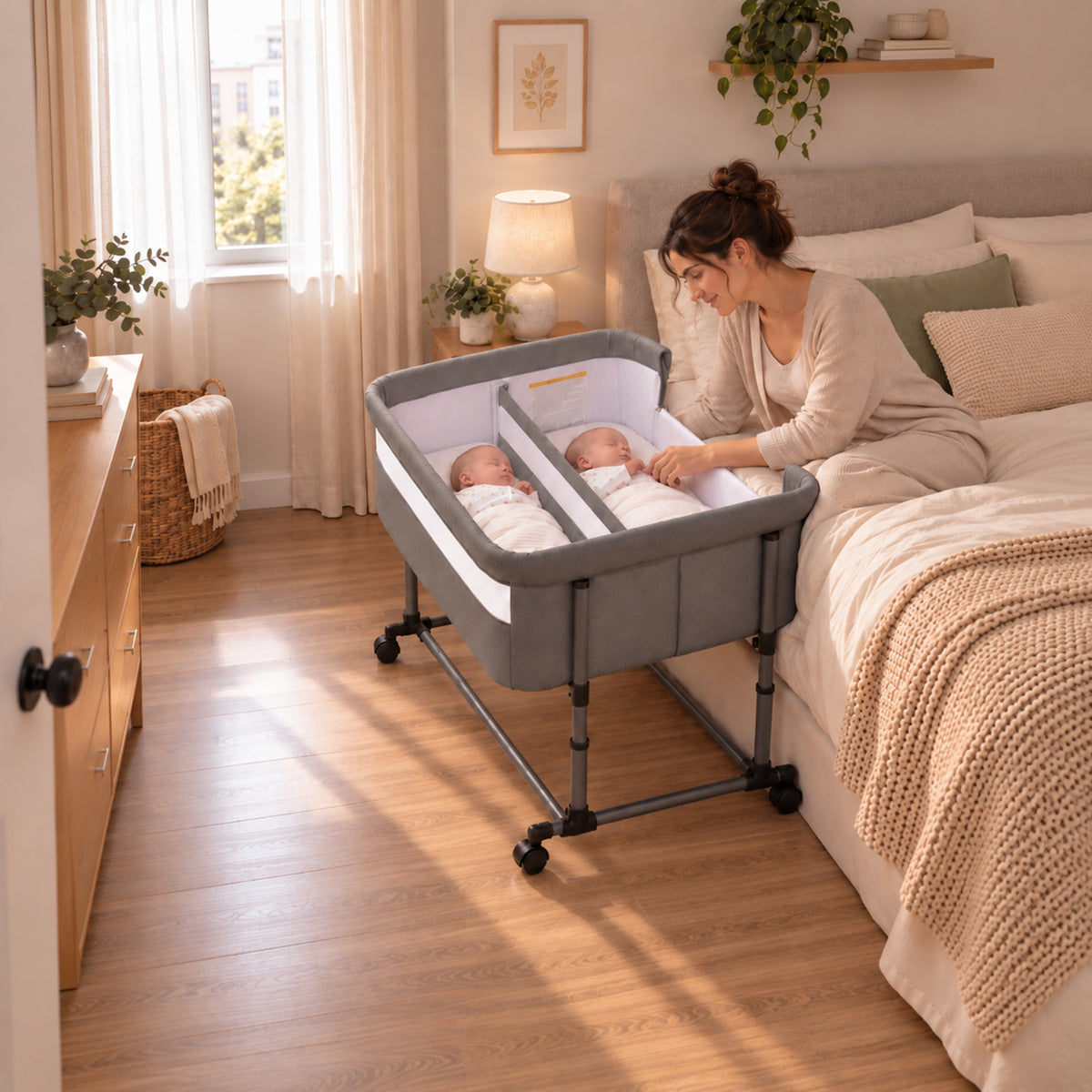 Twin Bassinet for 2 Babies(Deep Grey)